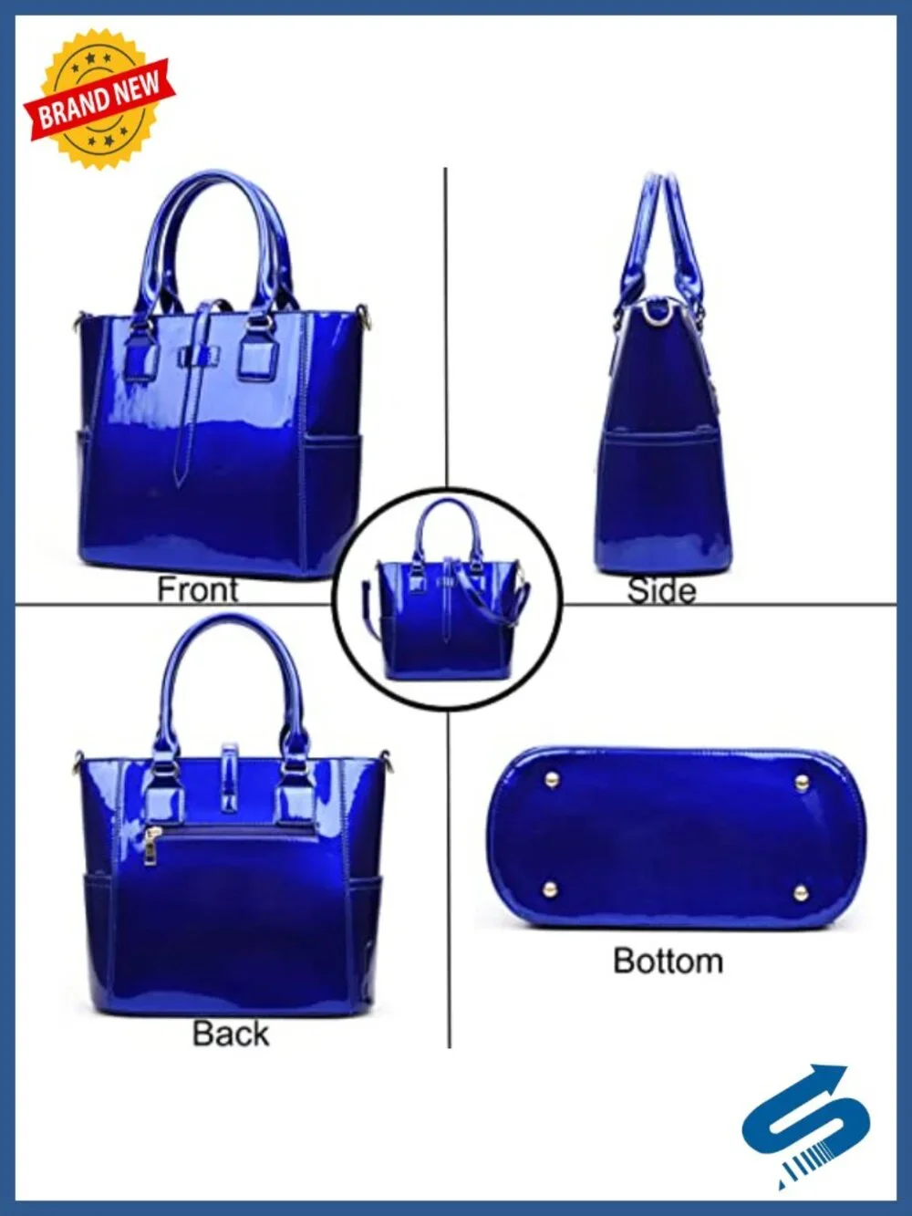 3-PC Patent Women Handbag Crossbody Card Bag Faux Leather Satchel Tote Set